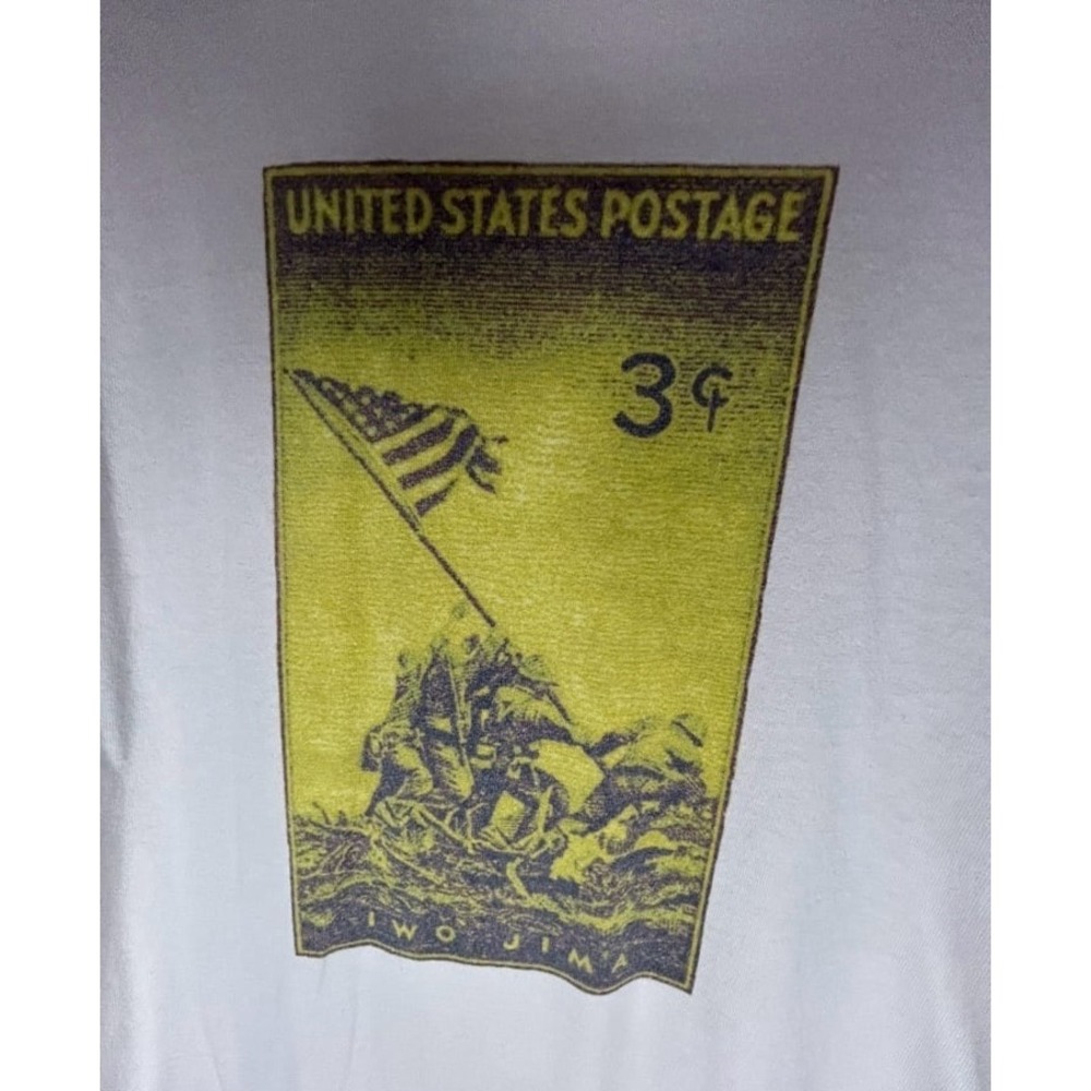 Vintage 90's Y2k Battle of Iwo Jima Postage Stamp Graphic Long‎ Sleeve T-Shirt